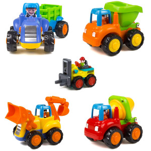 Woby Push and Go Friction Powered Car Toys Set Tractor Bulldozer Mixer Truck and Dumper for Baby Toddlers