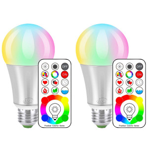 iLC LED Color Changing Light Bulb with Remote Control RGBW - 120 Different Color Choices  RGB Daylight and White Dimmable  Timing Function - A19 E26 Edison Screw, 60 Watt Equivalent(2 Pack)