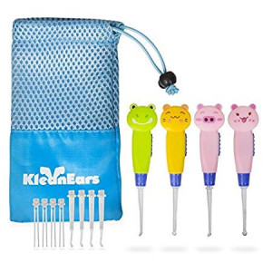 KleanEars Kids Earwax Remover Tool Baby Safe 4 Pcs LED Lighting Ear Pick Spoon Earwax Remover Curette Tweezer Ear Spoon Cleaning