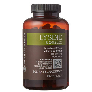 Amazon Elements Lysine Complex 1500mg with Vitamin C, Vegetarian, 195 Tablets, 2 month supply