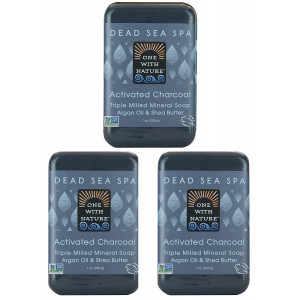DEAD SEA Salt CHARCOAL SOAP 3 pk  Activated Charcoal, Shea Butter, Argan Oil. For Problem Skin, Skin Detox, Acne Treatment, Eczema, Psoriasis, Antibacterial, Anti Aging, Natural Fragrance 3/7 oz Bars