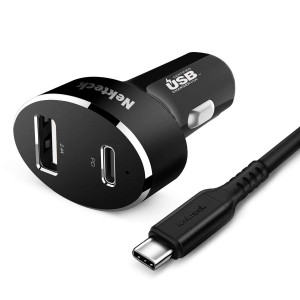 Nekteck USB-IF Certified USB Type C Car Charger with PD Power Delivery 45W and USB-A 12W for MacBook 12-inch/Pro 2016, Pixel 3 2/XL Galaxy S9/ S9+/ Note 8/ S8/ S8+ More(USB-C Cable 3.3Ft Included)