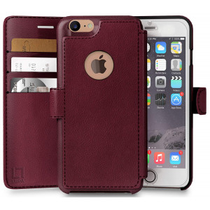 iPhone 8 Wallet Case, Durable and Slim, Lightweight with Classic Design and Ultra-Strong Magnetic Closure, Faux Leather, Burgundy, Apple 8 (2017)