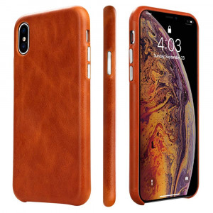 iPhone Xs Leather Case TOOVREN iPhone X/Xs Genuine Leather Cover Case Protective Ultra Thin Vintage Anti-Slip Grip Shell Hard Back Cover for Apple iPhone X/Xs (2018) Brown