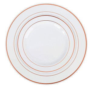 Exquisite Reflective Plastic Plates-60 Peices Premium Heavyweight Plastic Dinnerware (30-10.25" Dinner and 30-7.5" Salad/Dinner) Wedding Like China (Rose Gold)