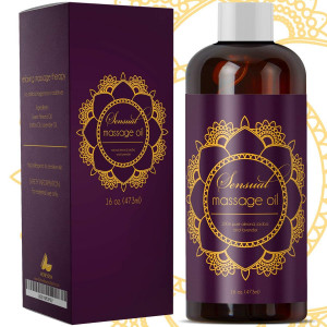 Sensual Massage Oil with Pure Almond Oil and Relaxing Lavender Oil Jojoba Oil Nourishing Dry Skin Formula for Women and Men 100% Natural Hypoallergenic Skin Therapy Large 16 oz Bottle. - USA Made