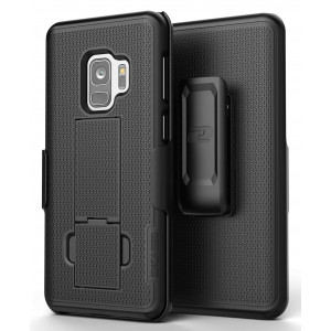 Encased Galaxy S9 Belt Clip Case, [DuraClip] Slim Fit Holster Shell Combo (w/Rubberized Grip Finish) For Samsung Galaxy S9 (Smooth Black)