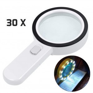 Magnifying Glass with Light, 30X Illuminated Large Magnifier Handheld 12 LED Lighted Magnifying Glass for Seniors Reading, Soldering, Inspection, Coins, Jewelry, Exploring, Macular Degeneration