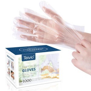 Disposable Gloves, 1000 Pcs Plastic Gloves for Kitchen Cooking Cleaning Safety Food Handling, Powder and Latex Free by Teivio