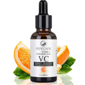 PEPECARE Natural Vitamin C Serum for Face Anti-aging and Whitening, Topical Facial Serum with Hyaluronic Acid and Vitamin E, 1 fl oz.