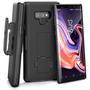 Encased Galaxy Note 9 Belt Case Holster - Ultra Thin DuraClip Protective Hard Cover w/Rotating Clip (Smooth Black)