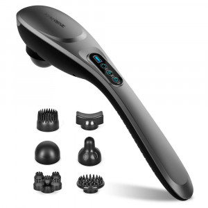 Handheld Percussion Massager - 6 Interchangeable Nodes, 6 Speeds and 6 Modes, Portable Cordless Electric Deep Tissue Massage for Muscle Back Neck Shoulder Foot Leg Body Pain Relief, Car Home and Office
