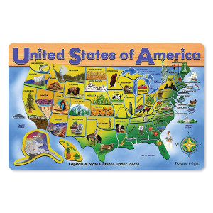 Melissa and Doug Wooden USA Map Puzzle, Wipe-Clean Surface, Teaches Geography and Shapes, 45 Pieces, 18.2 H  11.6 W  0.45 L