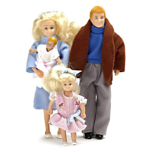 Modern Blonde Doll Family of 4 Dollhouse Miniature Set