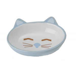 Petrageous Stoneware Pet Bowls Here Kitty, 5-1/2-Inch Oval, 5.3-Ounce, Blue