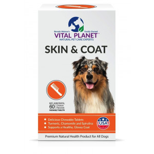 Vital Planet Skin and Coat Chewable Tablets - Omega 3 Fatty Acid Supplement for Dogs - Ultimate Support for a Healthy Coat - 60 Chewable Tablets