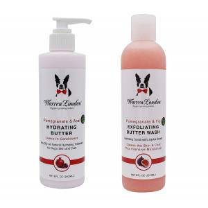 Warren London Combo Pack: (1) Exfoliating Butter Wash, Pomegranate and Fig, Moisturizing Dog Shampoo, 8 Oz, and (1) Hydrating Butter, Pomegranate and Acai, Leave-in Conditioner for Dogs, 8 Oz