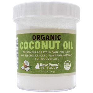 Raw Paws Organic Coconut Oil for Dogs and Cats - Treatment for Itchy Skin, Dry Nose, Paws, Elbows, Hot Spot Lotion for Dogs, Natural Hairball Remedy for Dogs and Cats, Flea Tick Prevention for Dogs