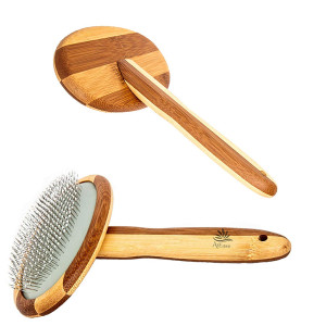 AtEase Accents Natural Bamboo Eco Pet Grooming and Deshedding Slicker Brush for Short and Long Haired Dogs and Cats