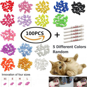 VICTHY 100 PCS Soft Pet Cat Nail Caps Cats Paws Grooming Nail Claws Caps Covers of 5 Kinds 5Pcs Adhesive Glue