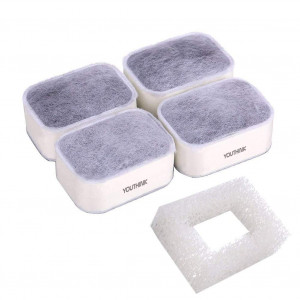 YOUTHINK Replacement Pet, 4Pcs Premium Cotton Activated Carbon and 1Pcs Foam Filters Ceramic Cat Water Fountain, White