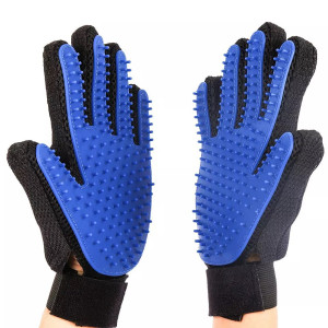 LIANYI Pet Grooming Glove Gentle De-Shedding Brush Dogs and Cats Long and Short Fur Hair Removal Mitt Comfortable Massage Tool Dark Blue 1 Pair Your Pet Will Love It