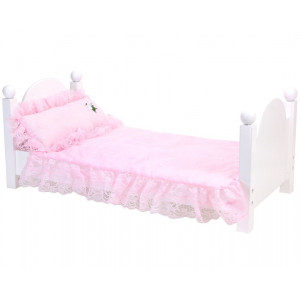 Pink Bedding Set with Doll Pillow, Comforter and Mattress Pad | Light Pink Eyelet Bedding Set for 18 in Doll Beds