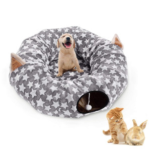 Cat Dog Tunnel Bed with Cushion Tube Toys Plush Large Diameter Longer Crinkle Collapsible 3 Way for Large Cats Kittens Kitty Small Puppy Outdoor 6FT