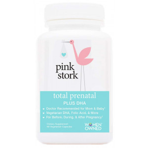Pink Stork Total Prenatal + 200 mg DHA -Recommended Nutrition Support for Before, During, After Pregnancy -Contains Folate, Zinc, Iron and Essential Nutrients, Vegetarian DHA -60 Small Capsules