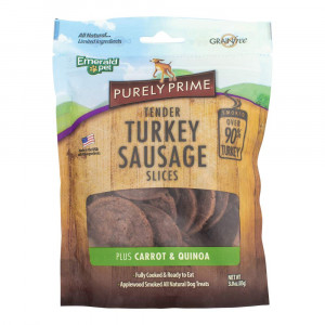 EMERALD PET - Purely Prime Tender Turkey Sausage Slices, Turkey Plus Carrot and Quinoa, All Natural, Allergy Friendly, Over 90% Turkey for Your Canine (3 Ounce)