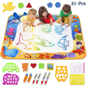 Toyk Aqua Magic Mat - Kids Painting Writing Doodle Board Toy - Color Doodle Drawing Mat Bring Magic Pens Educational Toys for Age 1 2 3 4 5 6 7 8 9 10 11 12 Year Old Girls Boys Age Toddler Gift