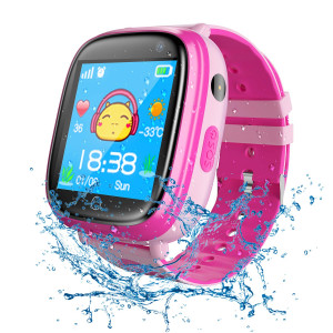 Smart Watch for Kids Waterproof Smartwatch with GPS Tracker Function -IP67 Waterproof- SOS Alarm Clock Flashlight Camera with Phone Christmas Birthday Gift for Children (Pink)