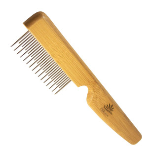 AtEase Accents Detangler Tool for Gentle Dog and Cat Grooming-Removal of Knots, Tangles and Matted Fur-Premium Quality Anti- Static Bamboo Wood with Long and Short Stainless Steel Teeth