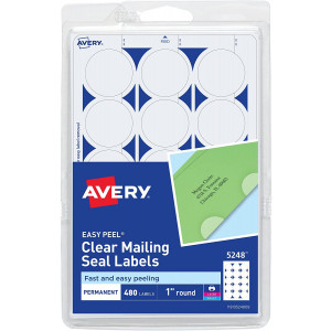 AVERY Perforated Mailing Seals, Clear, 480 per Pack (05248), 1" Diameter
