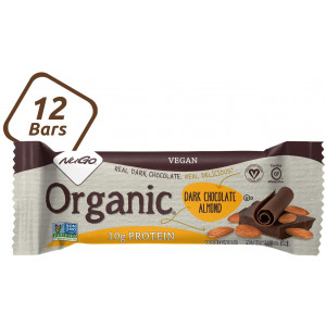 NuGo Organic Dark Chocolate Almond, 10g Vegan Protein, Gluten Free, 190 Calories, 12 Count