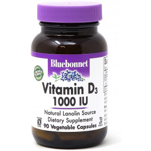 Bluebonnet Nutrition Vitamin D3 1000 IU Vegetable Capsule, Aid in Muscle and Skeletal Growth, Cholecalciferol from Lanolin, D3, Non GMO, Gluten Free, Soy Free, Milk Free, Kosher, 90 Vegetable Capsule