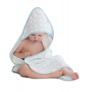 SwaddleDesigns Organic Cotton Terry Velour Hooded Towel, Pastel Blue Mod Circles