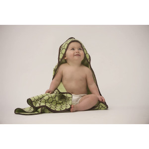 SwaddleDesigns Cotton Terry Velour Baby Hooded Towel, Brown Mod Circles on Lime