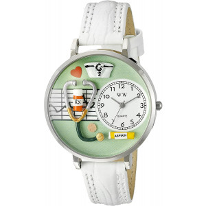 Whimsical Watches Women's U0620041 Unisex Silver Nurse Green White Skin Leather And Silvertone Watch