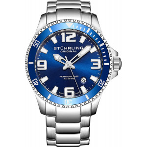 Stuhrling Original Mens Analog Dive Watch - Sports Watch Water Resistant 100 Meters - Watches for Men Aqua-Diver Stainless Steel Link Bracelet Mens Watches Collection