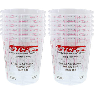 Custom Shop - Pack of 12-64 Ounce Graduated Paint Mixing Cups (2 Quarts) - Cups Have Calibrated Mixing Ratios on Side of Cup - Cups Hold 80-Fluid Ounces