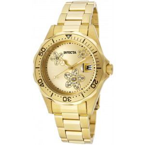 Invicta Women's 12508 Pro Diver Gold Tone Dial 18k Gold Ion-Plated Stainless Steel Watch