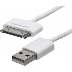 3ft Slimfit USB Sync Cable for All 30-pin iPad iPhone and iPod White for iPhone 4 / 4S, iPhone 3G / 3GS, iPad 1/2 / 3, iPod
