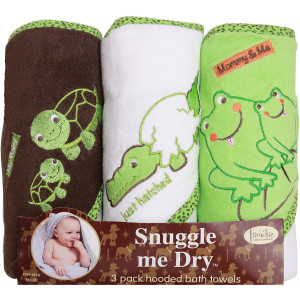 Frenchie Mini Couture Frog/Alligator/Turtle Hooded Bath Towel Set, 3 Pack