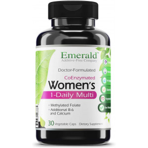 Women's 1-Daily Multi - Complete Daily Multivitamin with CoEnzymes + Vitamin B6 and Calcium - Supports Adrenal Function, Energy Boost, Hormonal Support - Emerald Labs - 30 Vegetable Capsules