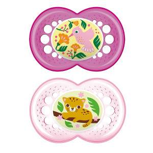 MAM Crystal Pacifier (2 pack, 1 Sterilizing Pacifier Case), Pacifiers 6 Plus Months, Baby Girl Pacifier, Best Pacifiers for Breastfed Babies, Designs May Vary