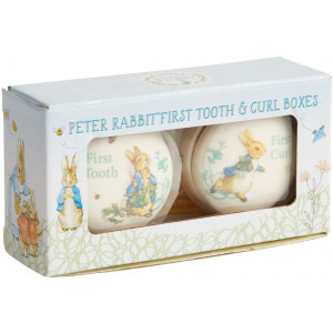 Enesco Beatrix Potter Peter Rabbit Tooth and Curl Boxes Baby Nursery Keepsake Set, 1.26 Inch, White