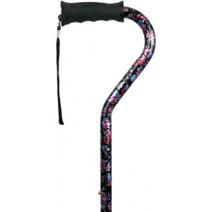 Carex Ergo Offset Cane with Soft Cushioned Handle - Adjustable Walking Cane for Women - Black Cane with Floral Pattern and Flowers