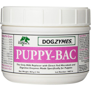 Dogzymes Puppy-Bac Milk Replacer formulated with The Proper ratios of Protein, Fat and nutrients for Growing Puppies