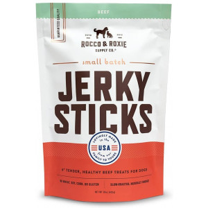 Rocco and Roxie Gourmet Jerky Dog Treats Made in USA - Slow Roasted, Delicious, Tender and Healthy 6" Jerky Sticks Treat - Choose Beef, Chicken or Turkey - 16 oz. Bag